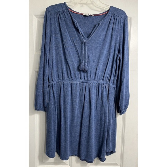 Boden Sz 14 R Blue Dress Linen Blend Women's Elastic Waist Tassels Short - Picture 1 of 10